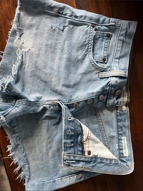 Denim Forum Light Blue Distressed High-Waist Jean Shorts